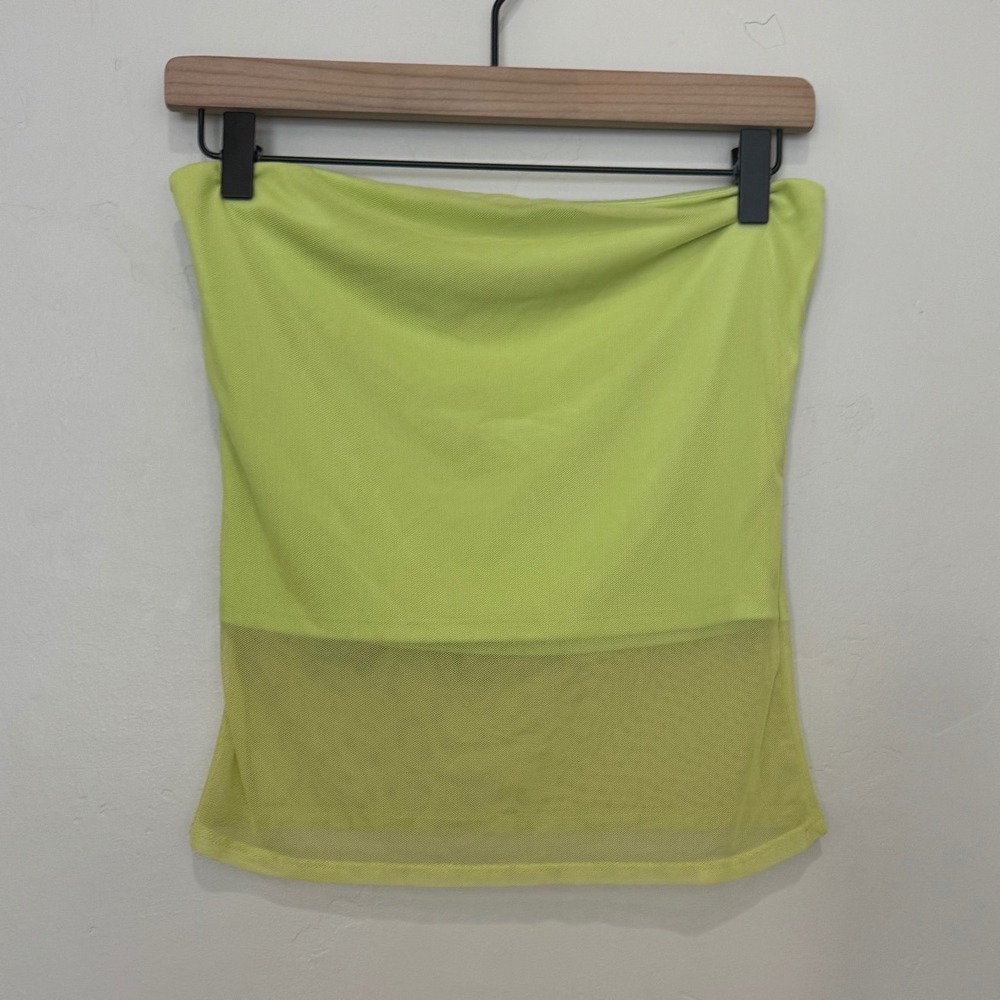 Rebellious Dreamer Neon Lime Green Mesh Tube Top Sheer Strapless Rave Festival L